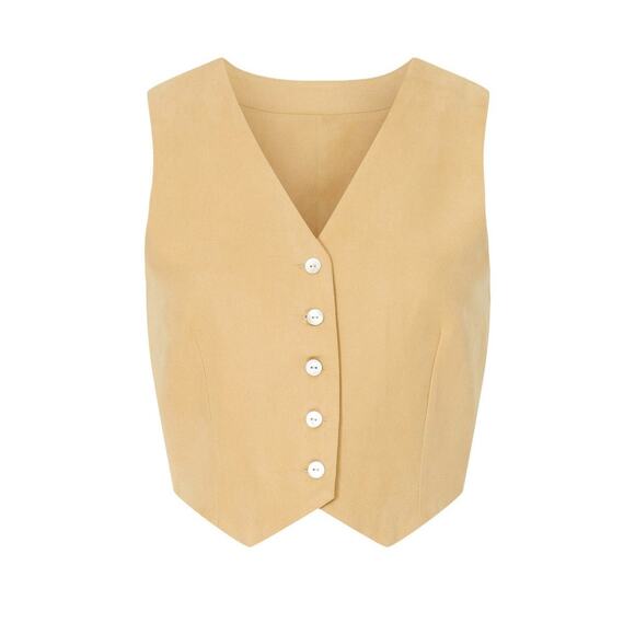NWT‎ Donni. Twill Crop Vest in Sand Beige Tan V Neck Medium Neutral Minimal - Picture 2 of 9
